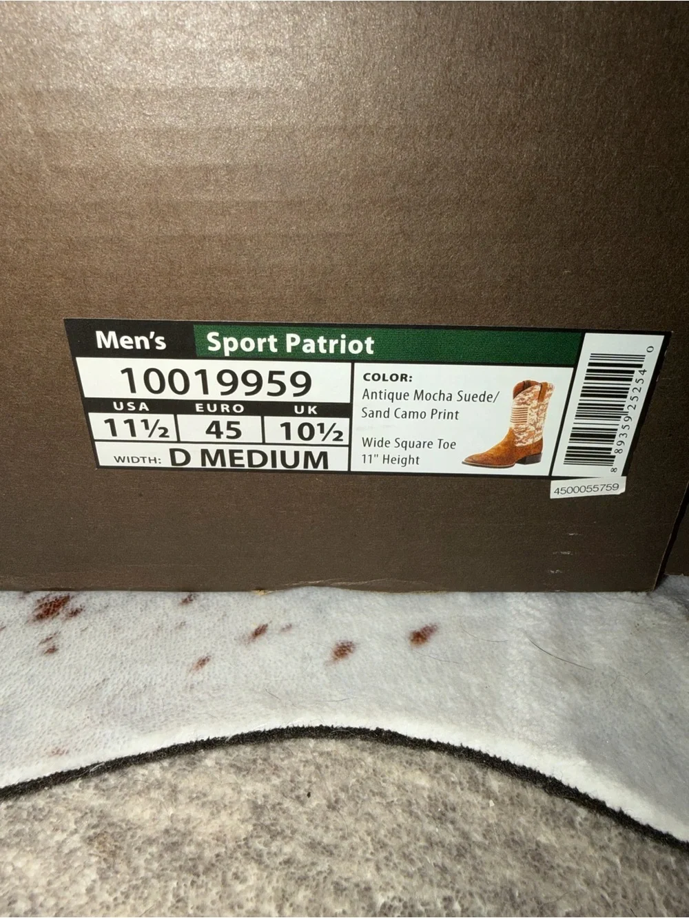 Ariat Brown Suede Boot with Camouflage Shaft
